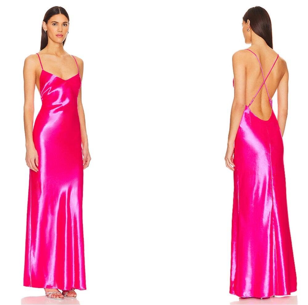 Lovers and Friends x Anja Dujaković Vida hot pink satin maxi dress gown XXS